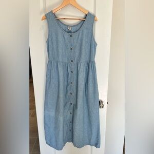 LL Bean Vintage Cotton Dress Blue Pockets Medium
